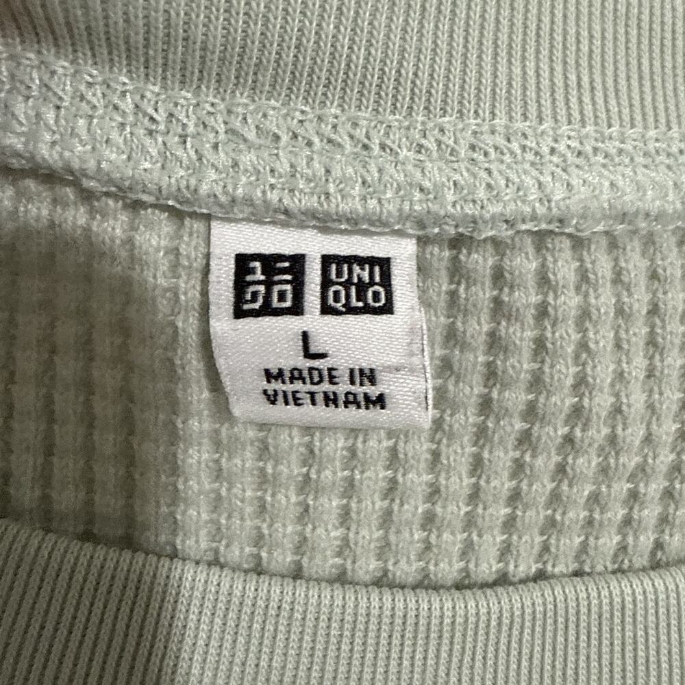 Uniqlo Waffle Knit Thermal Long Sleeve Shirt Women’s L Sage Green Crew Neck - Picture 4 of 9